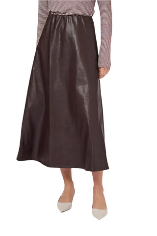 ELASTIC WAIST DARK BROWN FAUX LEATHER FULL SKIRT Skirt Culture S Dark Brown 