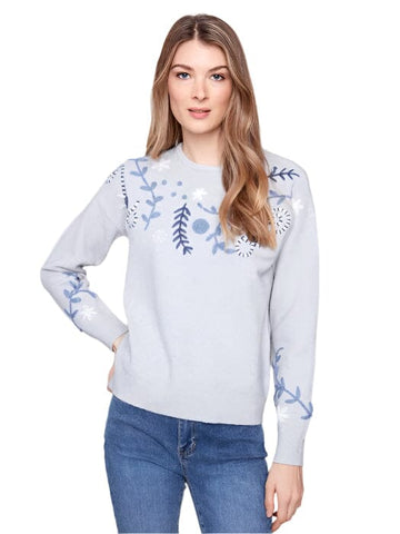 EMBROIDERED CREW NECK SWEATER Sweater Charlie B XS Grey 