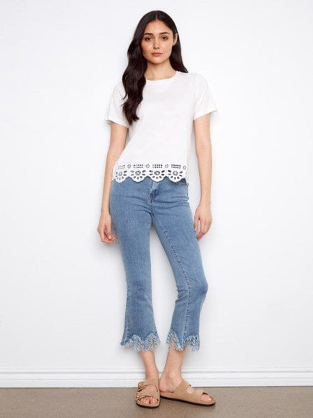 EMBROIDERED HEM SOFT WHITE COTTON TOP T Shirts & Tops Charlie B 