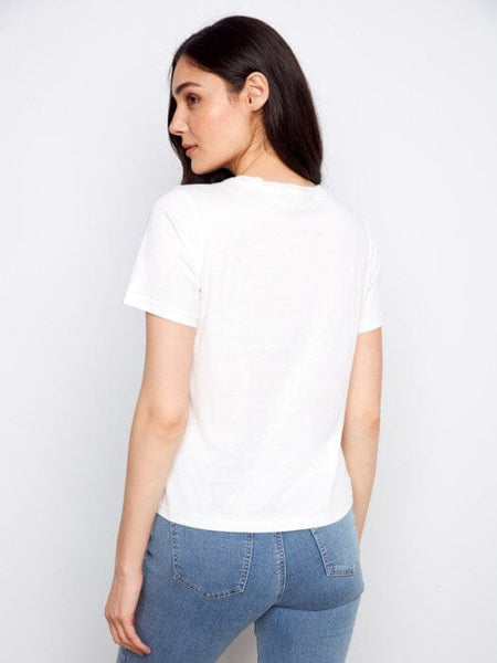 EMBROIDERED HEM SOFT WHITE COTTON TOP T Shirts & Tops Charlie B 