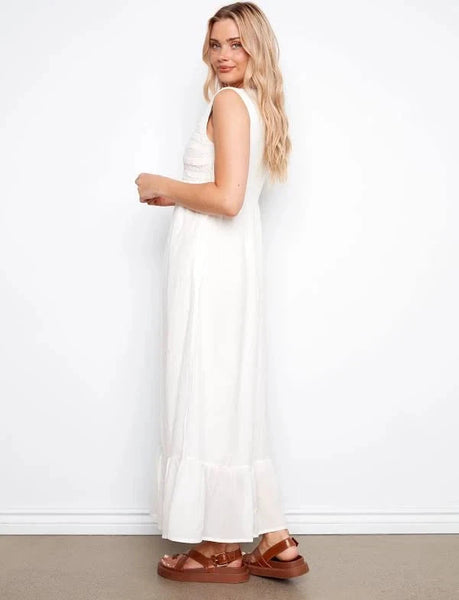 EMBROIDERED SLEEVELESS COTTON BLEND MAXI DRESS Dresses Charlie B 