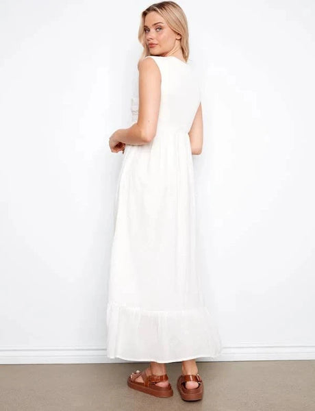 EMBROIDERED SLEEVELESS COTTON BLEND MAXI DRESS Dresses Charlie B 