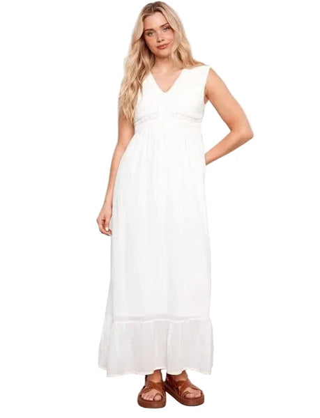 EMBROIDERED SLEEVELESS COTTON BLEND MAXI DRESS Dresses Charlie B S Natural 100 