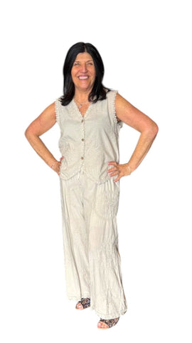 EMBROIDERED WIDE LEG ELASTIC WAIST PANT Pant Eternelle 