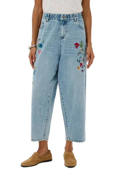 EMBROIDERY ANKLE LENGTH JEANS Pants CULTURE XS Light Blue Wash 