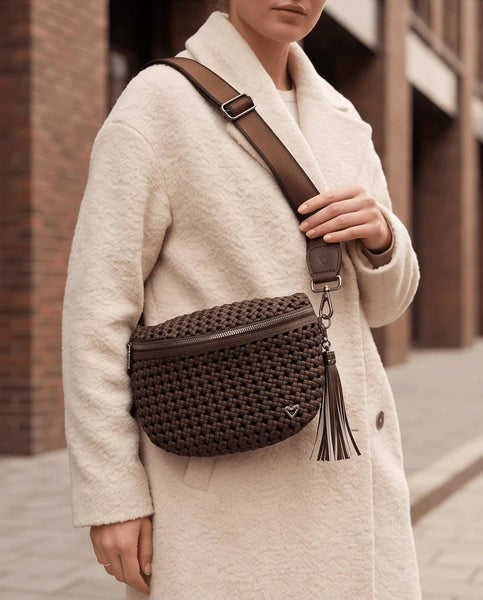 ESPRESSO WOVEN HAND KNOTTED CROSSBODY BAG Handbag prenelove 