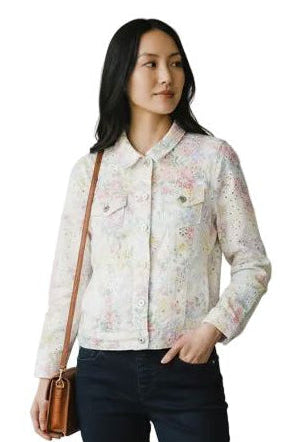 EYELET FEMININE FLORAL PRINT DENIM JACKET Jacket GG Jeans 
