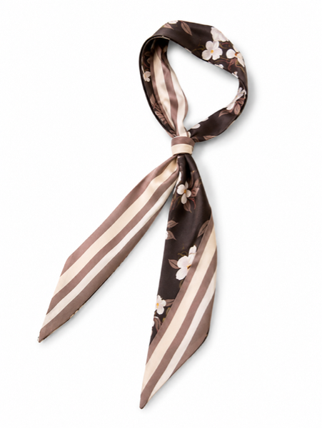 FLORAL STRIPE SATIN SCARF