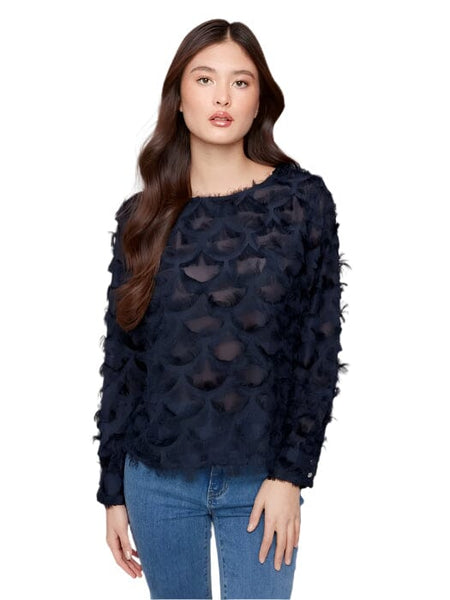 FANCY NAVY CHIFFON BLOUSE Shirt Charlie B 