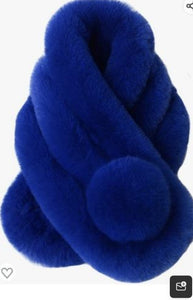 FAUX FUR ADJUSTABLE BLUE POM POM SCARF Scarf FashionWear Collection Royal Blue 