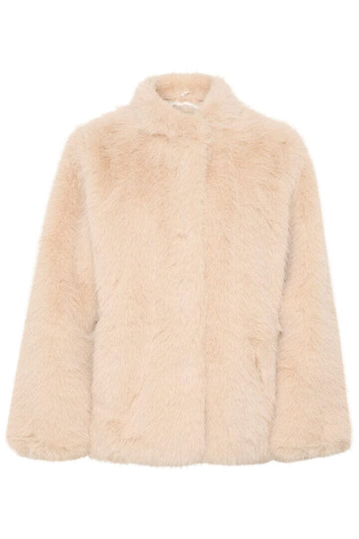 FAUX FUR LOOSE FIT MID THIGH LONG SLEEVE COAT Jacket CREAM 