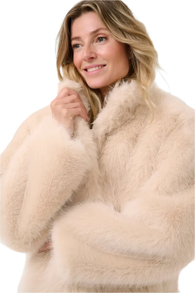FAUX FUR LOOSE FIT MID THIGH LONG SLEEVE COAT Jacket CREAM 