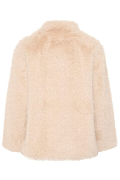 FAUX FUR LOOSE FIT MID THIGH LONG SLEEVE COAT Jacket CREAM 