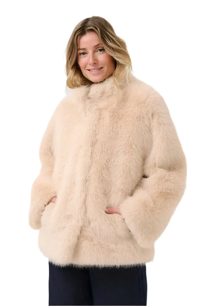 FAUX FUR LOOSE FIT MID THIGH LONG SLEEVE COAT Jacket CREAM 