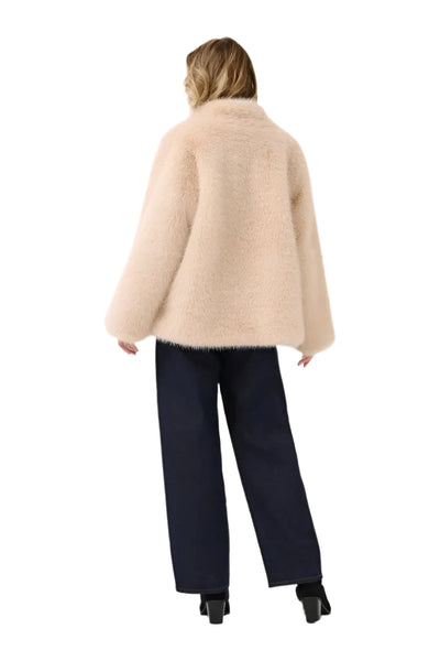 FAUX FUR LOOSE FIT MID THIGH LONG SLEEVE COAT Jacket CREAM 