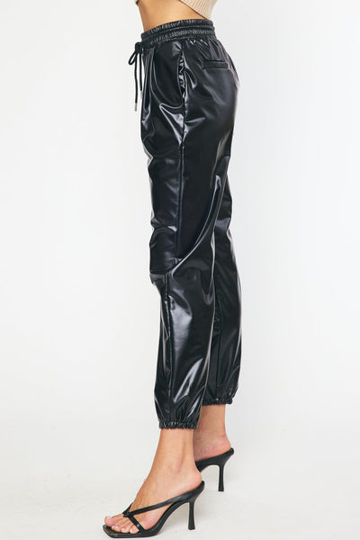 FAUX LEATHER DRAW STRING BLACK JOGGER Pant FashionWear Collection 