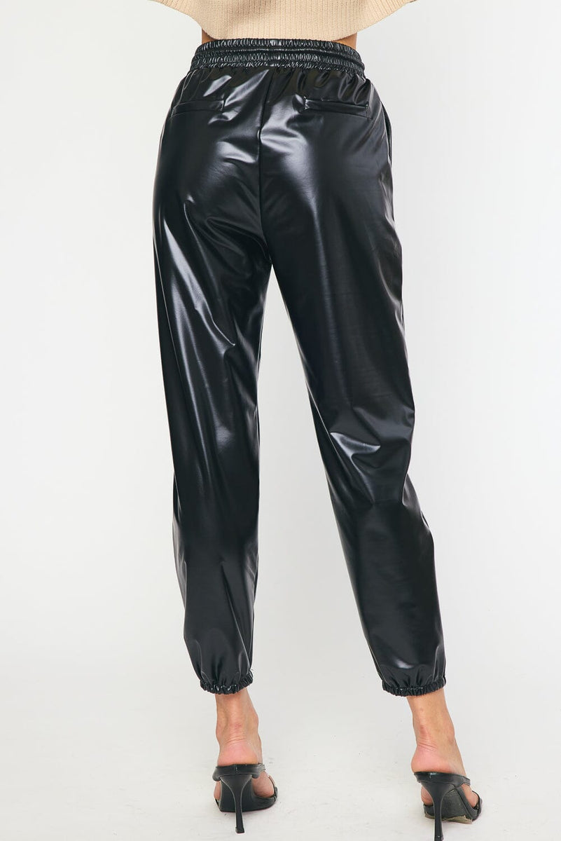 FAUX LEATHER DRAW STRING BLACK JOGGER – FashionWear Canada