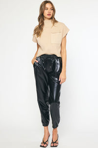 FAUX LEATHER DRAW STRING BLACK JOGGER Pant FashionWear Collection S Black 