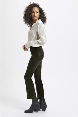 FAUX LEATHER ELASTIC WAIST CROP BLACK JEGGINGS Pant KAFFE 