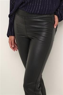 FAUX LEATHER ELASTIC WAIST CROP BLACK JEGGINGS Pant KAFFE 