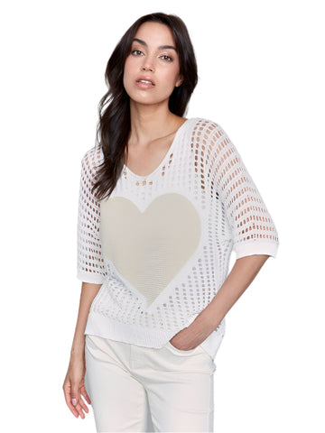 FISHNET V NECK HEART SWEATER Shirts & Tops Charlie B. 