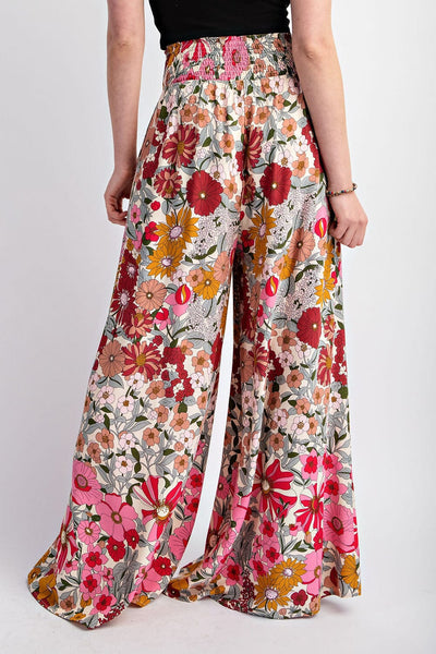 FLARE FLORAL PRINTED WIDE LEG SMOCKED WAIST PANT Pant FashionWear Collection 