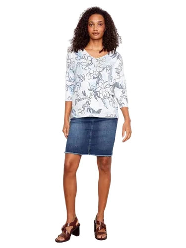 FLORAL 3/4 SLEEVE COTTON TOP Shirts & Tops Charlie B 