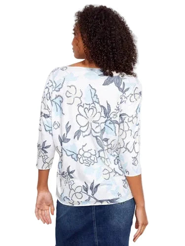 FLORAL 3/4 SLEEVE COTTON TOP Shirts & Tops Charlie B 
