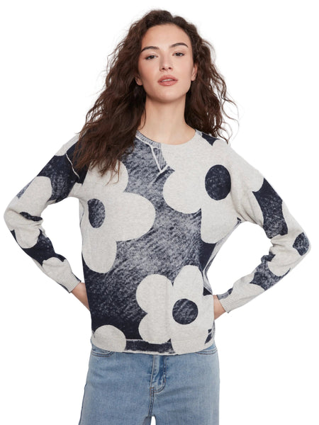 FLORAL CREW NECK VINTAGE PRINT SWEATER SWEATER Charlie B XS Floral Blue 
