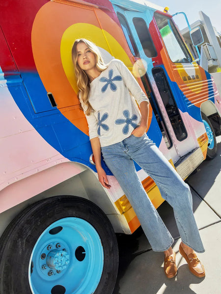 FLORAL DENIM PATCH LIGHTWEIGHT TOP Shirts & Tops Charlie B 