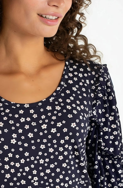 FLORAL DITSY PRINT RUFFLE SLEEVE TOP Shirts & Tops Liverpool 