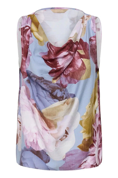 FLORAL DRAPED NECK SLEEVELESS TOP Blouse Culture 