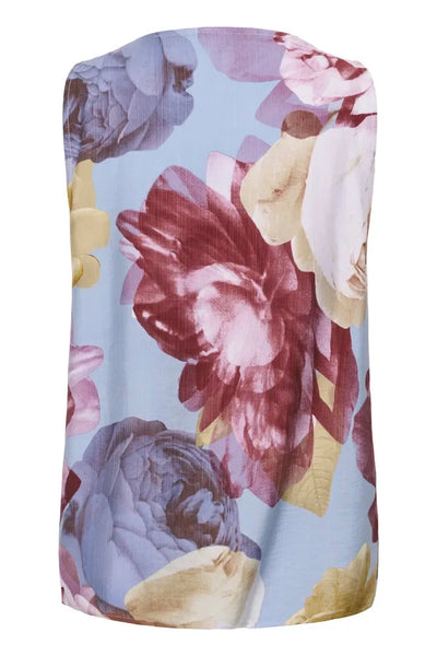 FLORAL DRAPED NECK SLEEVELESS TOP Blouse Culture 