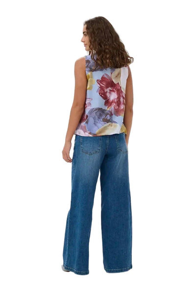 FLORAL DRAPED NECK SLEEVELESS TOP Blouse Culture 