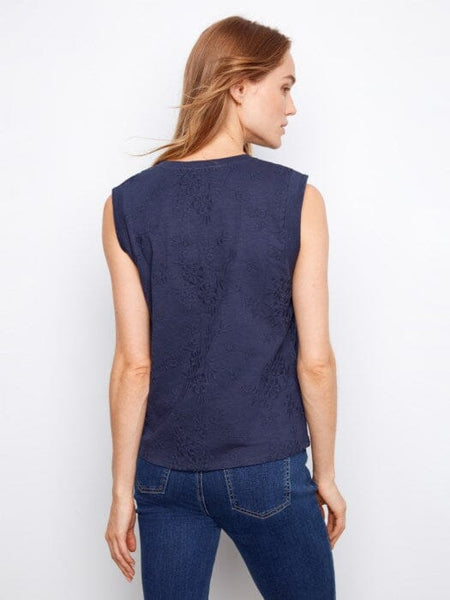FLORAL EMBROIDERED SLEEVELESS COTTON TOPS T Shirts & Tops Charlie B 