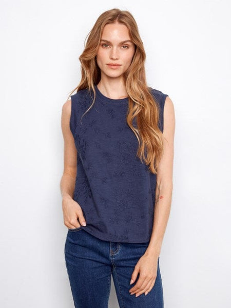 FLORAL EMBROIDERED SLEEVELESS COTTON TOPS T Shirts & Tops Charlie B 