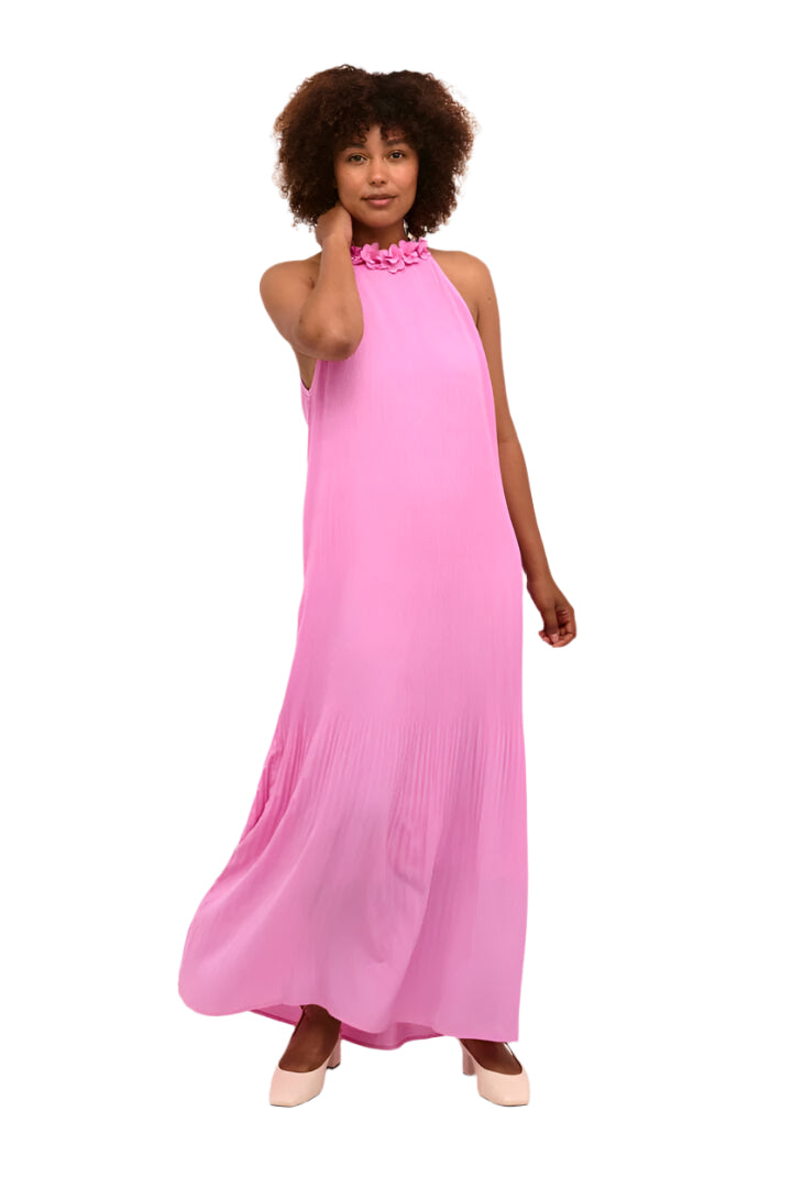 FLORAL HALTER NECK PLEATED DRESS Dress CREAM 