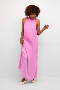 FLORAL HALTER NECK PLEATED DRESS Dress CREAM 34 Cyclamen Pink 