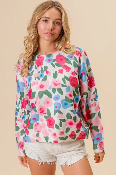 FLORAL PRINT CREW NECK SWEATER SWEATER FashionWear Collection 