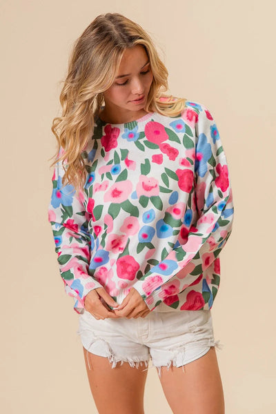 FLORAL PRINT CREW NECK SWEATER SWEATER FashionWear Collection 