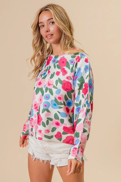 FLORAL PRINT CREW NECK SWEATER SWEATER FashionWear Collection 