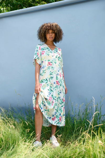 FLORAL PRINT SHORT SLEEVE DRESS Dress Culture 