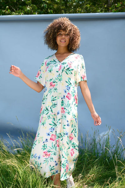 FLORAL PRINT SHORT SLEEVE DRESS Dress Culture 