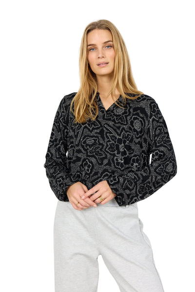 FLORAL V NECK LONG SLEEVE TOP Top SOYACONCEPT S Black Combo 
