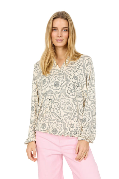 FLORAL V NECK LONG SLEEVE TOP Top SOYACONCEPT S Cream Combo 