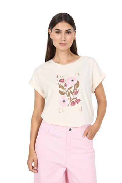 FLOWER DESIGN COTTON T SHIRT T-Shirt SOYACONCEPT S Cream 