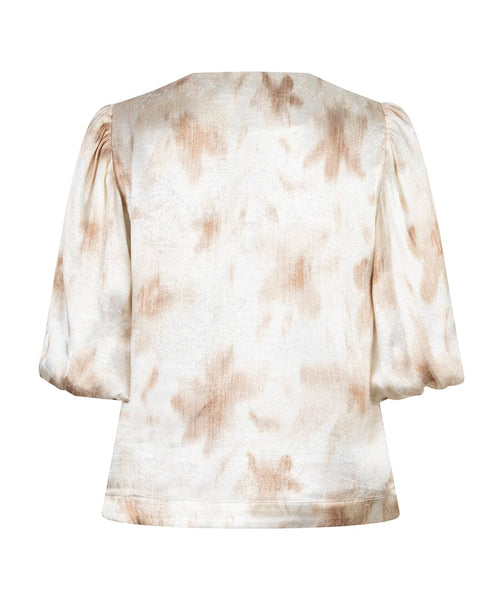 FLOWER POWER BEIGE WHITE BALLOON SLEEVE BLOUSE Blouse Esqualo 