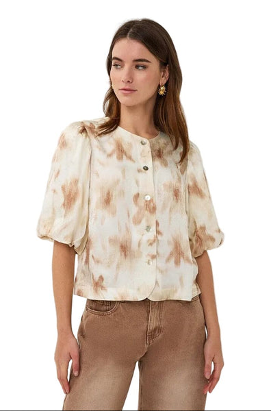 FLOWER POWER BEIGE WHITE BALLOON SLEEVE BLOUSE Blouse Esqualo 4 Beige/White 