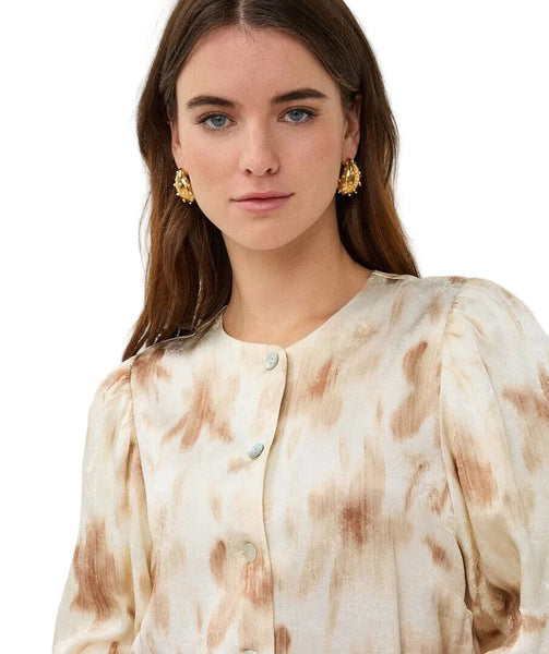 FLOWER POWER BEIGE WHITE BALLOON SLEEVE BLOUSE Blouse Esqualo 