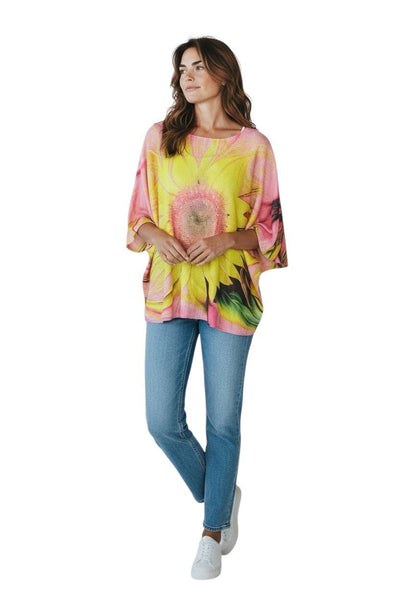 FLOWER PRINT LADY KNIT TOP Shirts & Tops Elissia S/M Turquoise 